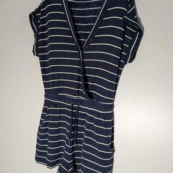 *3/$10* Splendid French Terry Wrap Striped Jumpsuit Romper Navy White Size Small - Picture 3 of 8